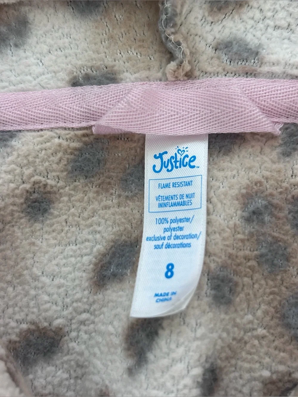 Justice Little girls Leopard Fleece Robe size 8